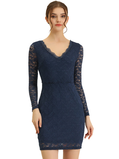 Lace Evening Pencil Long Sleeve Bodycon Mini Dress