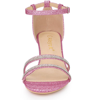 Glitter Stiletto Kitten Heel Buckle Closure Sandals