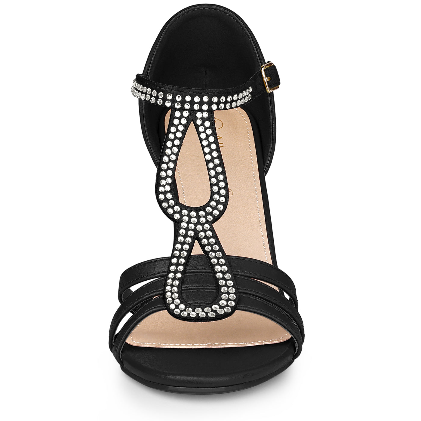 Allegra K Women's Rhinestone Ankle Strap Open Toe Stiletto Heels Sandals