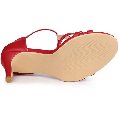 Women's Rhinestone Ankle Strap Open Toe Stiletto Heels Sandals