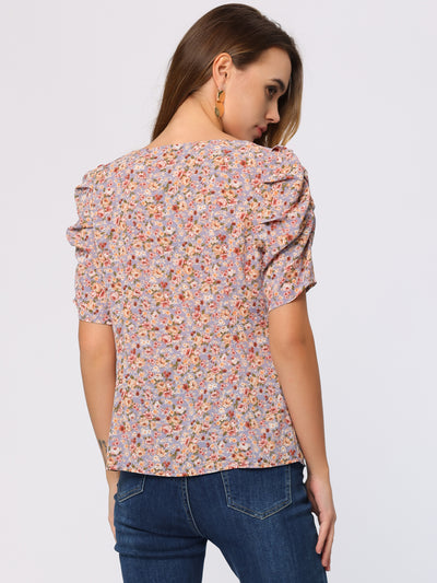 Floral Print Sweetheart Neck Short Sleeve Summer Blouse