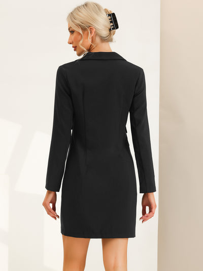 Elegant Double Breasted V Neck Long Sleeve Office Work Blazer Dress