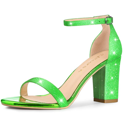 Glitter Ankle Strap Chunky Heel Sandals