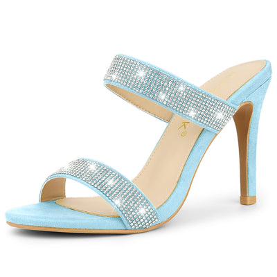 Open Toe Stiletto Heel Rhinestone Mules Summer Sandals