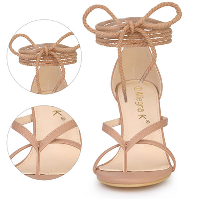 Open Toe Flip Flops Chunky Heel Lace Up Sandals