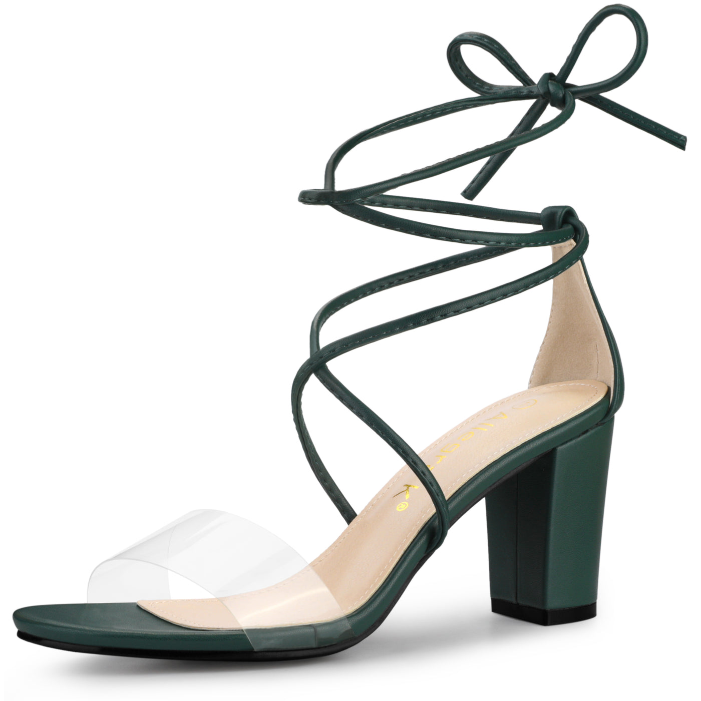 Allegra K Open Toe Lace Up Clear Strap Block Heel Sandals