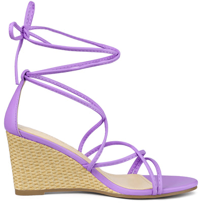 Wedge Heel Lace Up Strappy Low Wedges Sandals