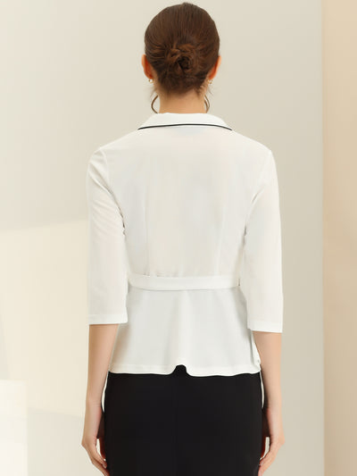 Notch Lapel Collar Tie Waist Wrap Peplum Blouse