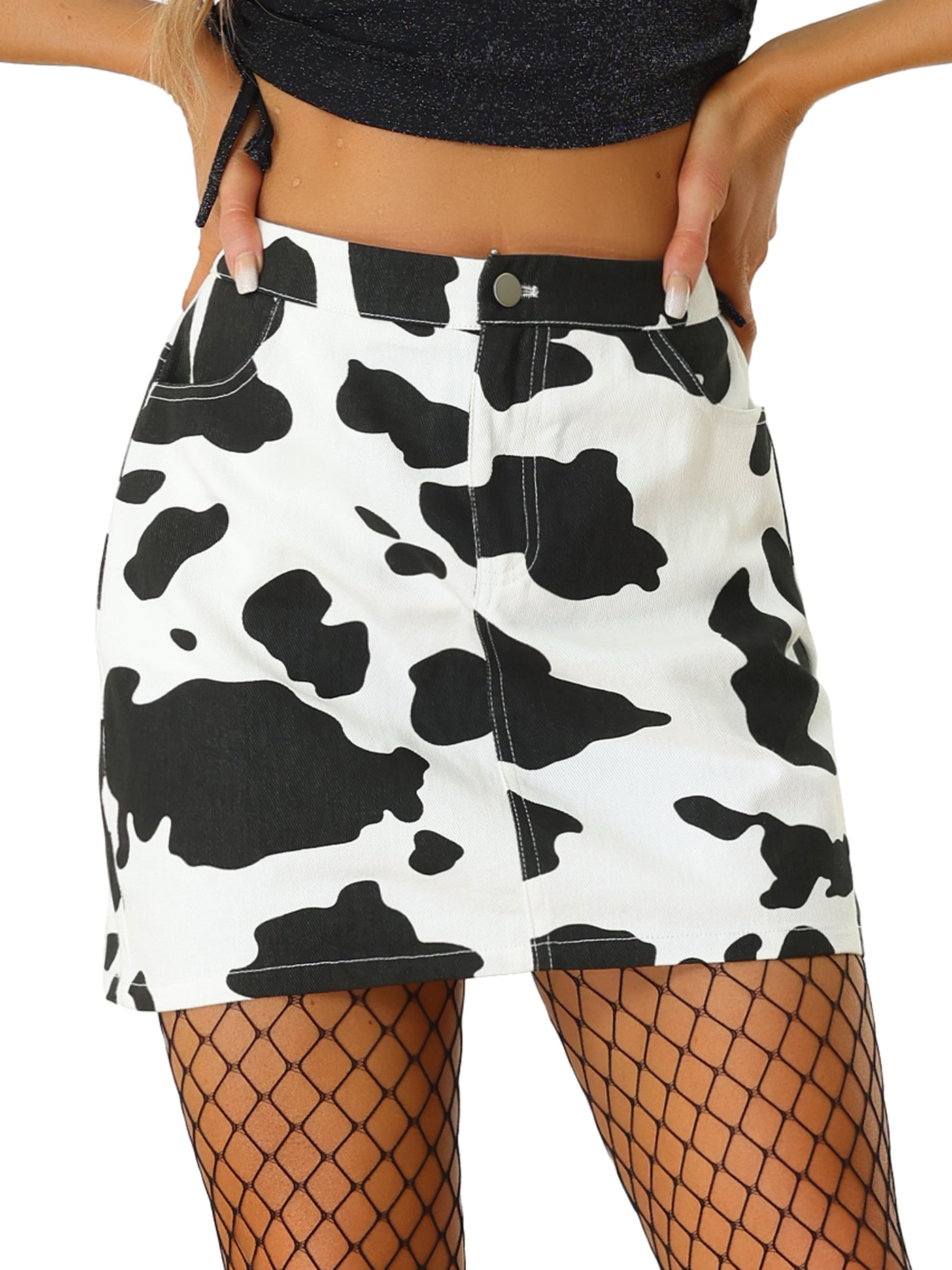 Allegra K Casual Short Skirt High Waist Mini Cow Print Skirt