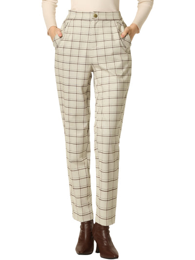 Vintage Tartan Plaid Pants Elastic Waist Straight Long Trousers