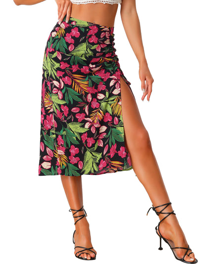 Women's Hawaiian Skirts Beach Ruched Front Tropical Skirt with Slit