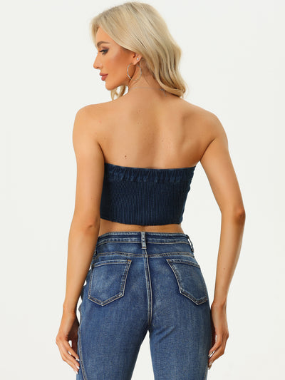 Denim Crop Tube Strapless Sleeveless Button Sexy Corset Top