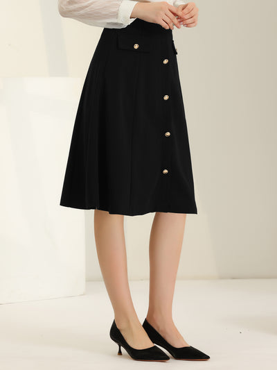 Button Front Work A-Line Formal Knee Length Skirt