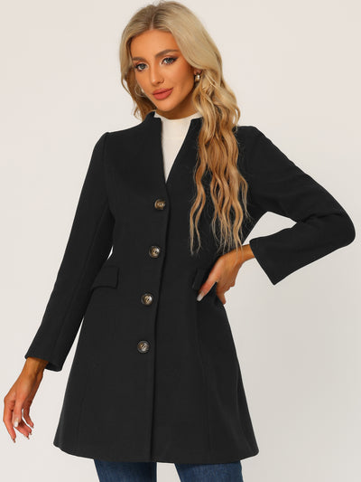 Elegant Winter Overcoat V Neck Single Breasted Long Coat