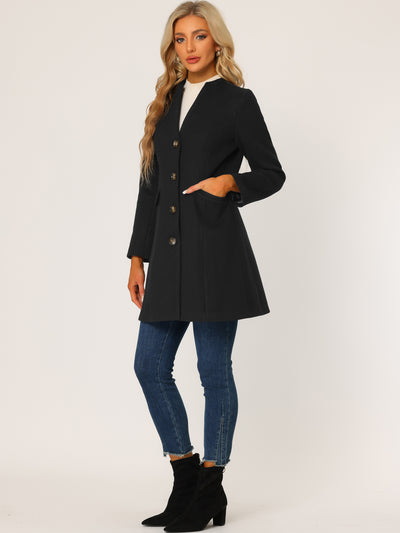 Elegant Winter Overcoat V Neck Single Breasted Long Coat