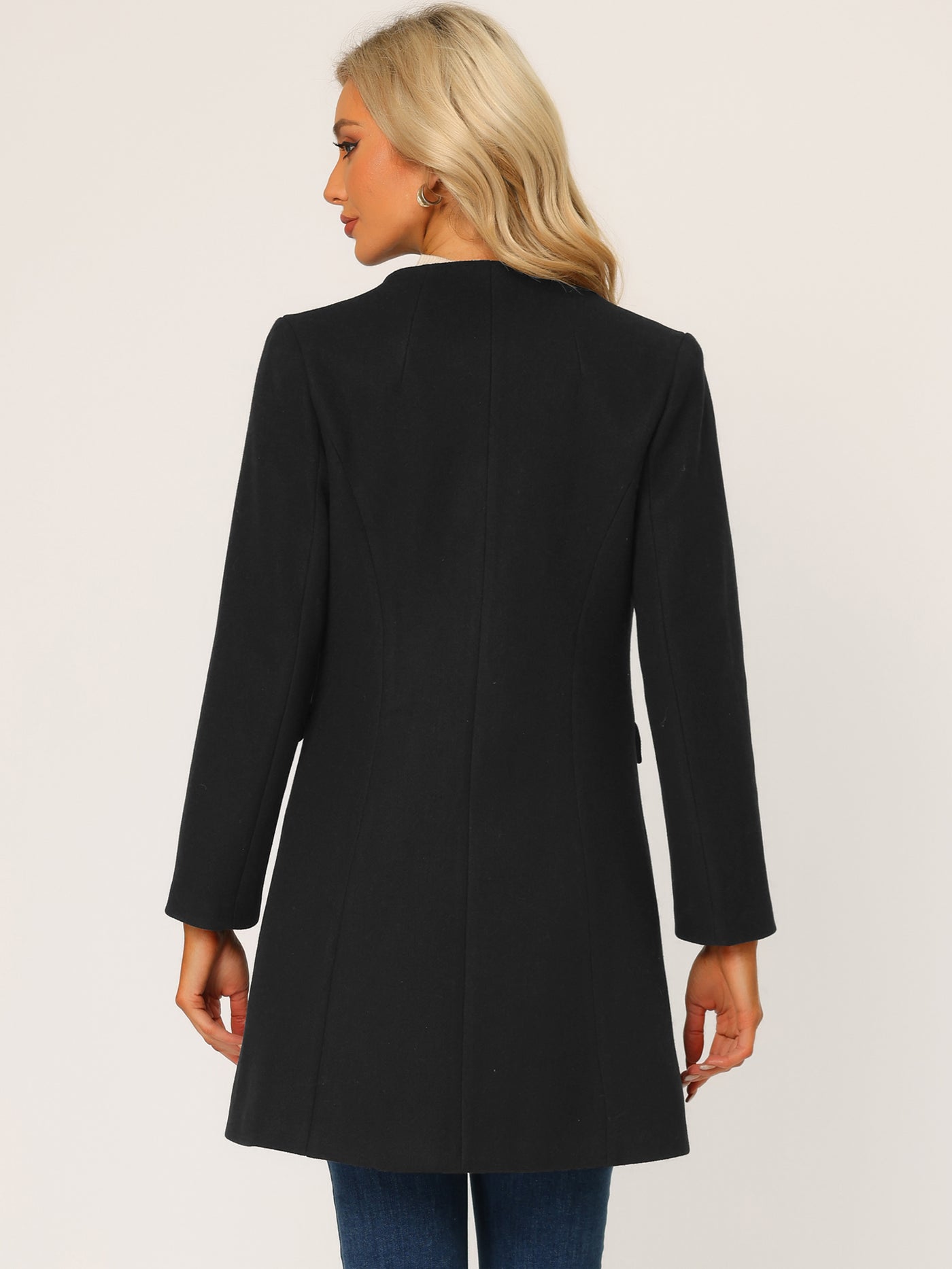 Allegra K Elegant Winter Overcoat V Neck Single Breasted Long Coat