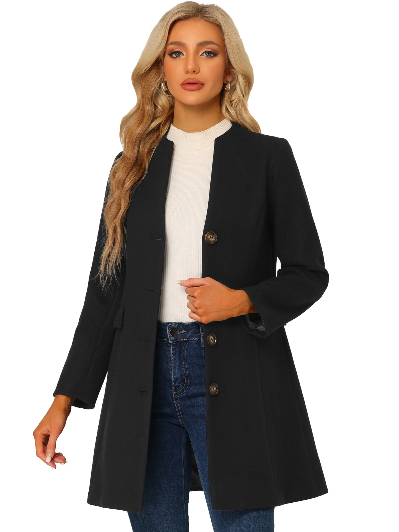 Allegra K Elegant Winter Overcoat V Neck Single Breasted Long Coat