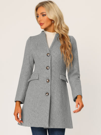 Elegant Winter Overcoat V Neck Single Breasted Long Coat