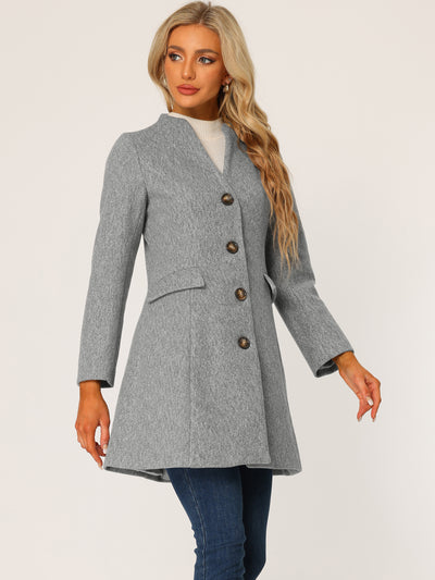 Elegant Winter Overcoat V Neck Single Breasted Long Coat