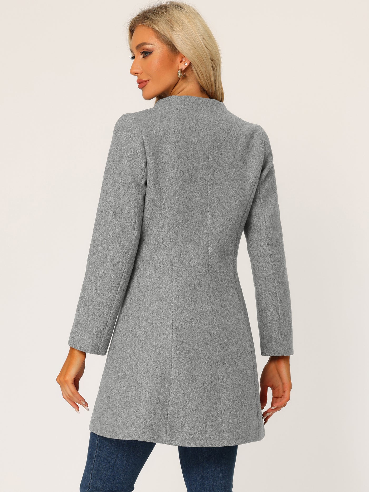 Allegra K Elegant Winter Overcoat V Neck Single Breasted Long Coat