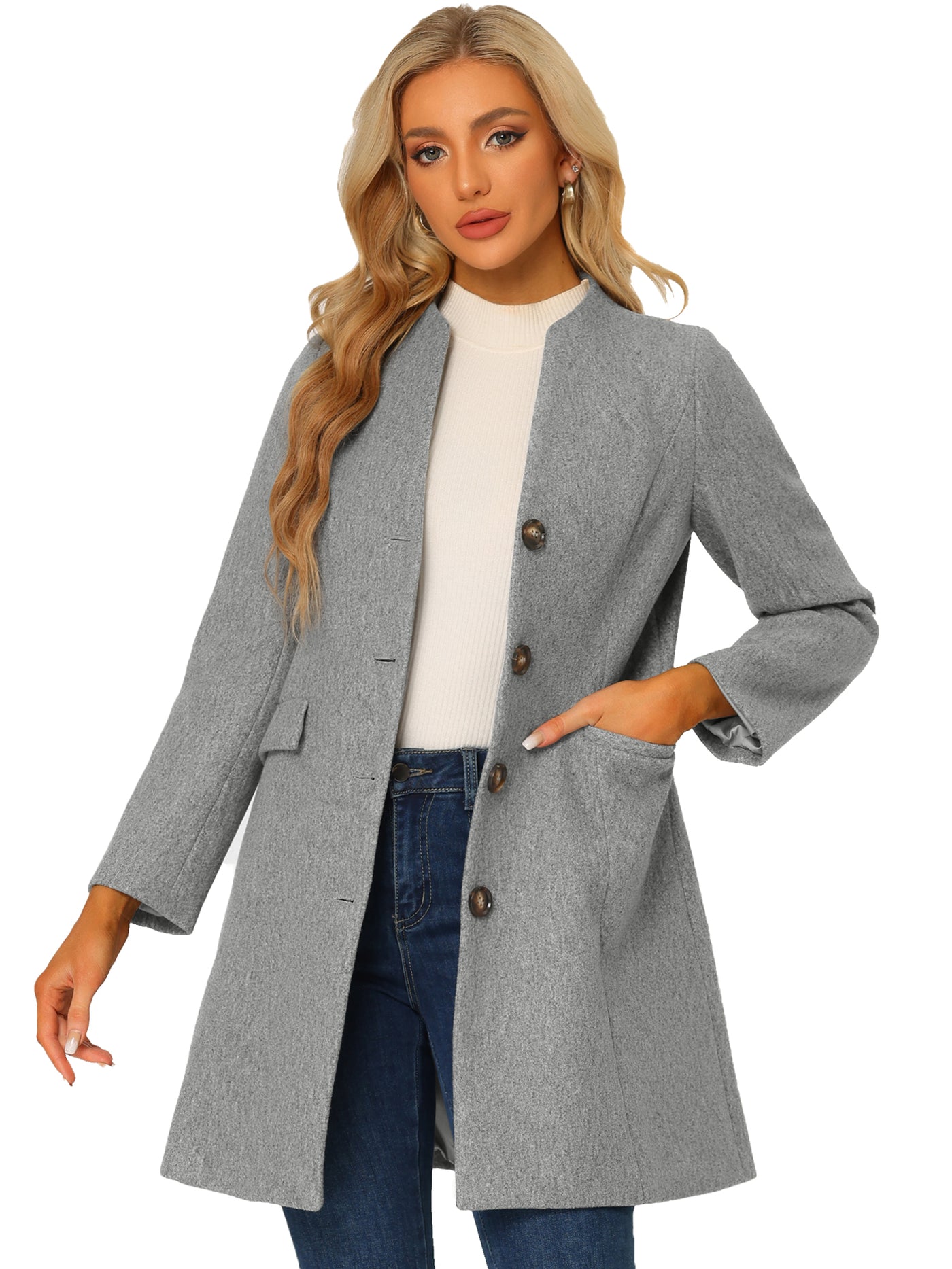 Allegra K Elegant Winter Overcoat V Neck Single Breasted Long Coat