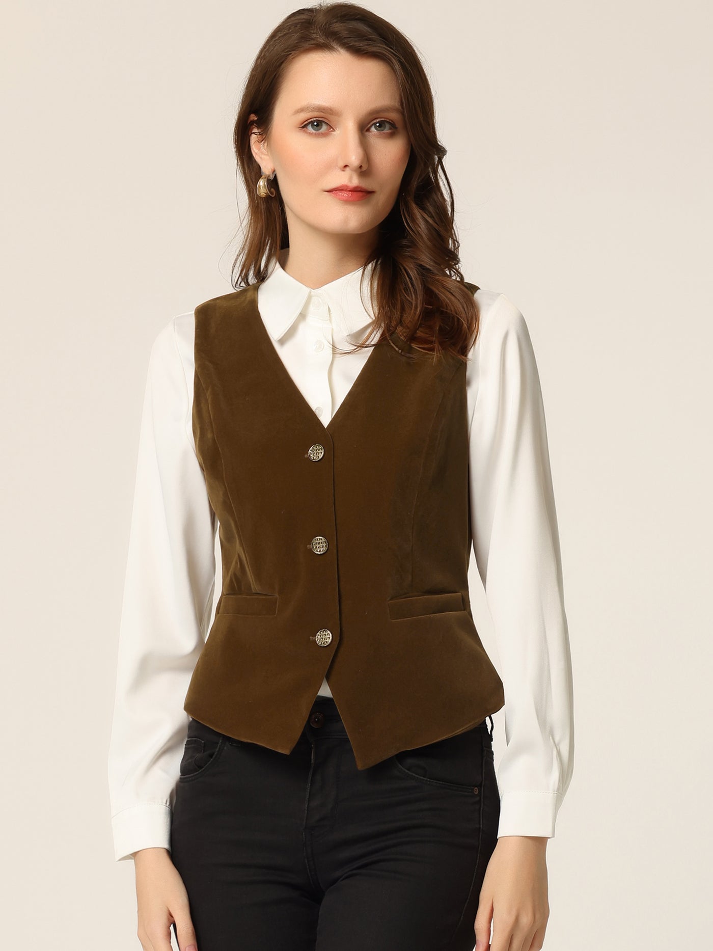 Allegra K Waistcoat Steampunk Velvet Sleeveless Button Down V-Neck Suit Vests