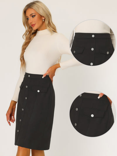 High Waist Faux Suede Knee Length A-Line Skirt