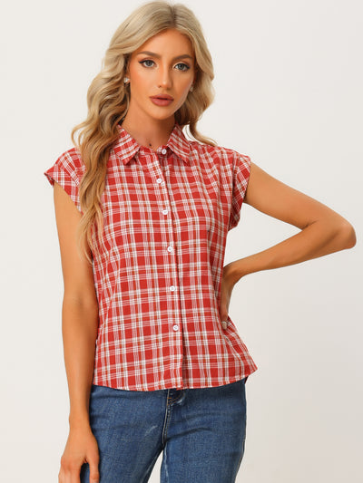 Summer Plaid Tops Short Sleeve Button Down Shirt