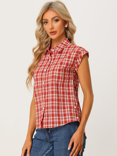 Summer Plaid Tops Short Sleeve Button Down Shirt