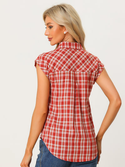 Summer Plaid Tops Short Sleeve Button Down Shirt