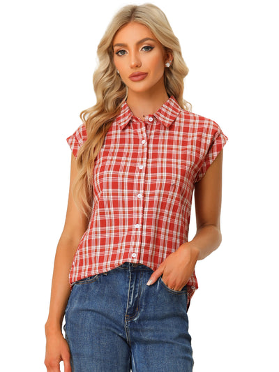 Summer Plaid Tops Short Sleeve Button Down Shirt