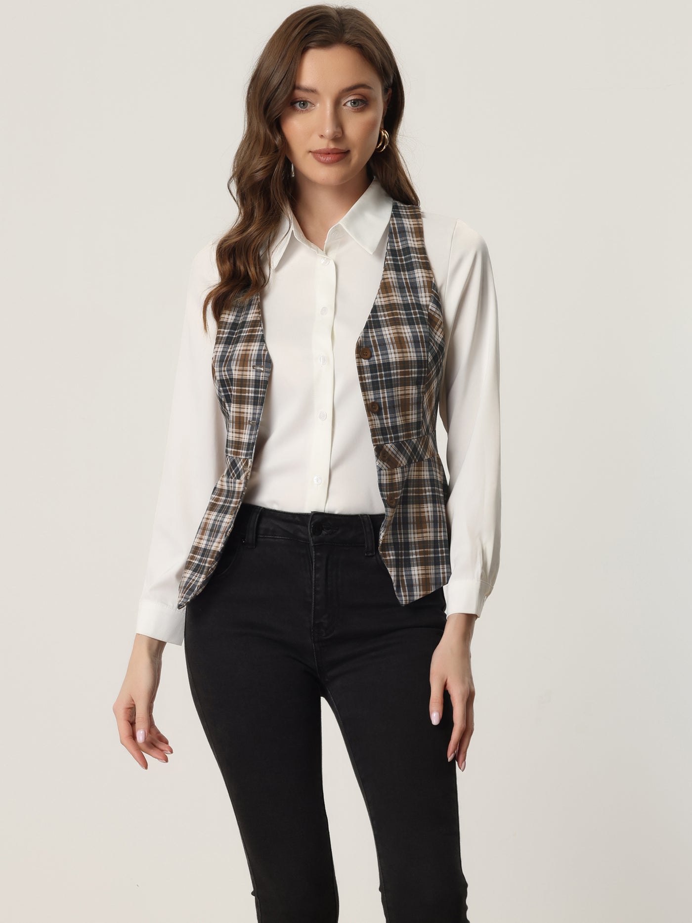 Allegra K Plaid Waistcoat V Neck Single Breasted Sleeveless Jacket Vest