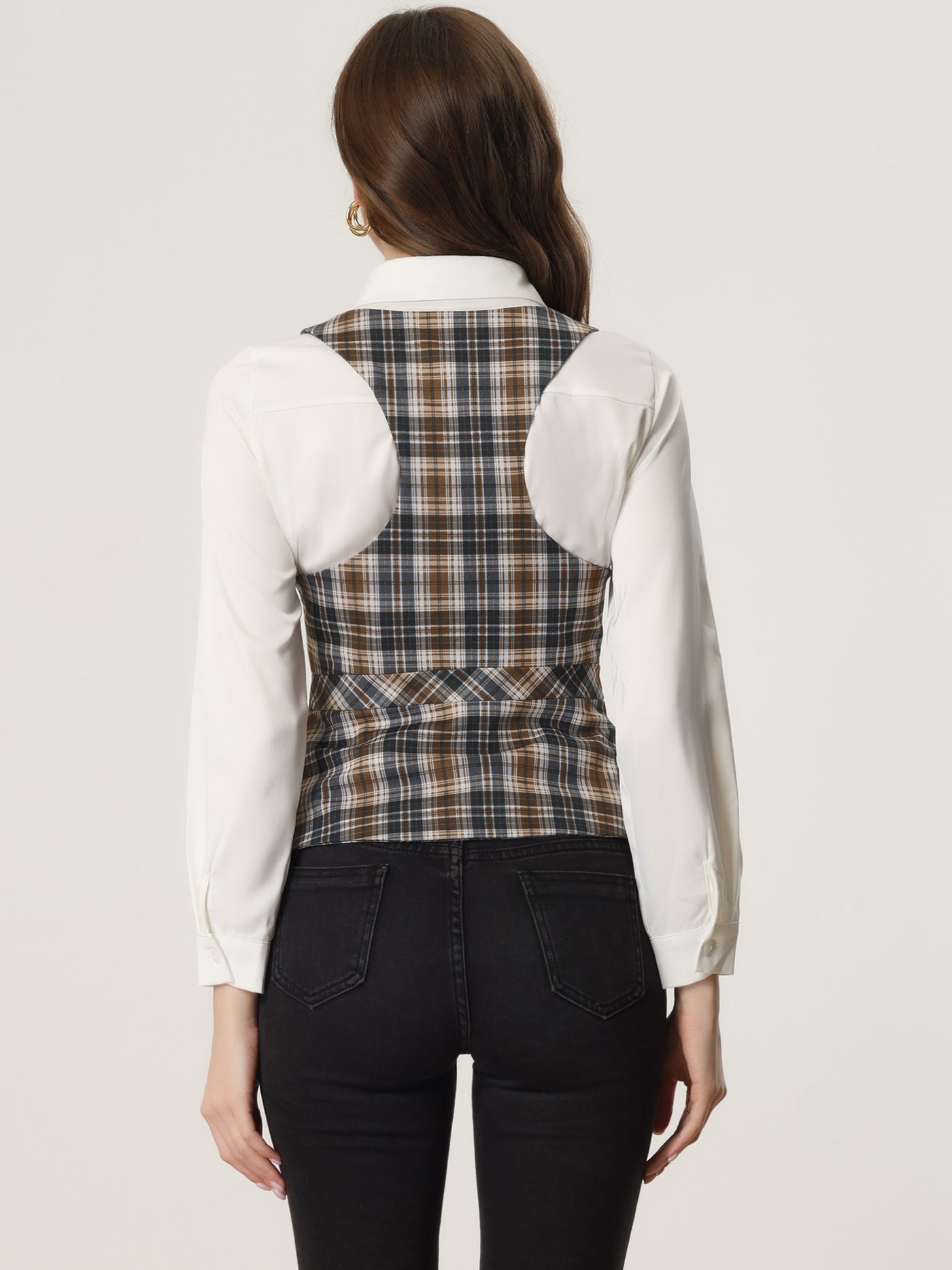 Allegra K Plaid Waistcoat V Neck Single Breasted Sleeveless Jacket Vest