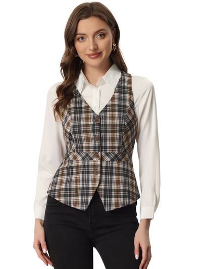 Plaid Waistcoat V Neck Single Breasted Sleeveless Jacket Vest