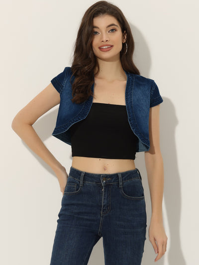 Casual Crop Denim Cardigan Cap Sleeve Jean Jacket Shrug