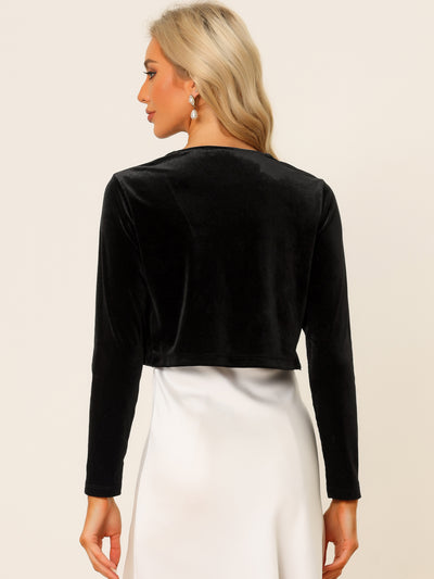 Cocktail Party Open Front Cardigan Long Sleeve Cropped Velvet Shrug