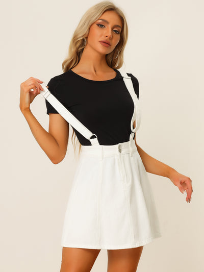 Adjustable Strap Braces Mini Suspender Washed Overall Denim Skirt