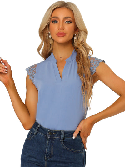 Work Top Office Lace Cap Sleeve Basic Shirt Blouse