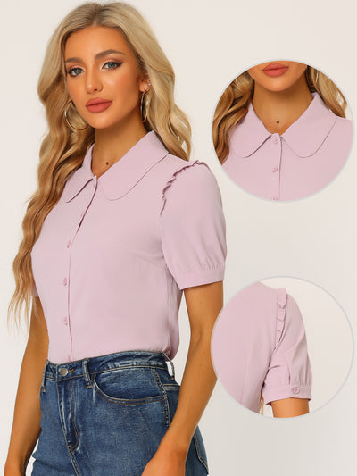 Work Collared Peter Pan Collar Short Sleeve Button Front Shirt