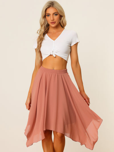 Elastic Waist Chiffon Handkerchief Hem Midi Skirt