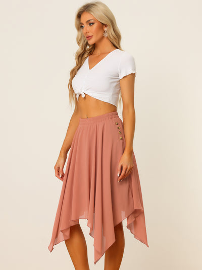 Elastic Waist Chiffon Handkerchief Hem Midi Skirt