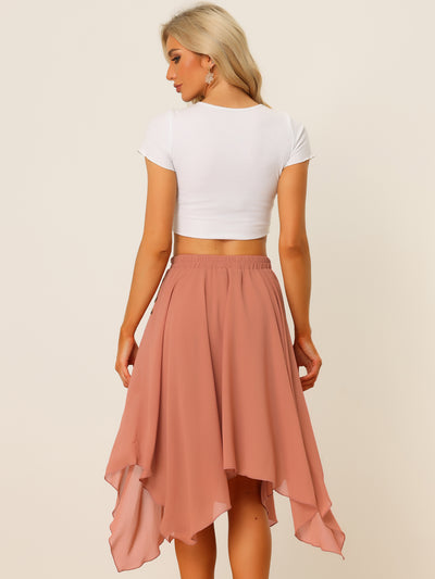 Elastic Waist Chiffon Handkerchief Hem Midi Skirt