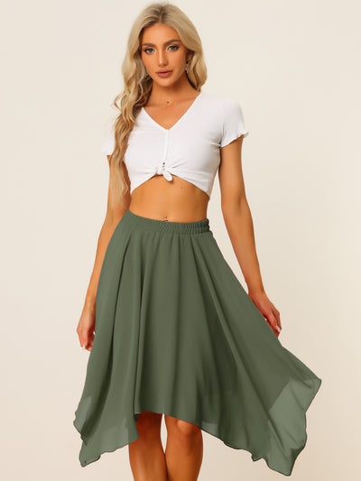 Elastic Waist Chiffon Handkerchief Hem Midi Skirt