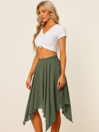 Elastic Waist Chiffon Handkerchief Hem Midi Skirt