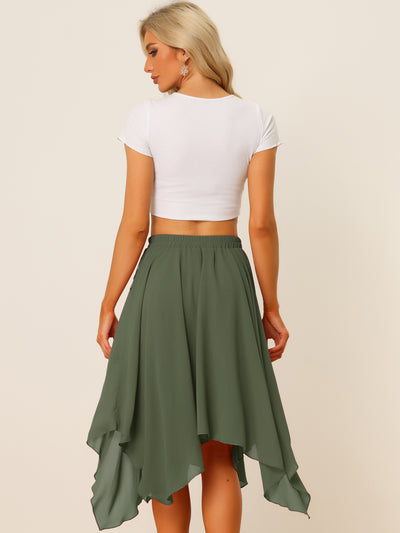 Elastic Waist Chiffon Handkerchief Hem Midi Skirt