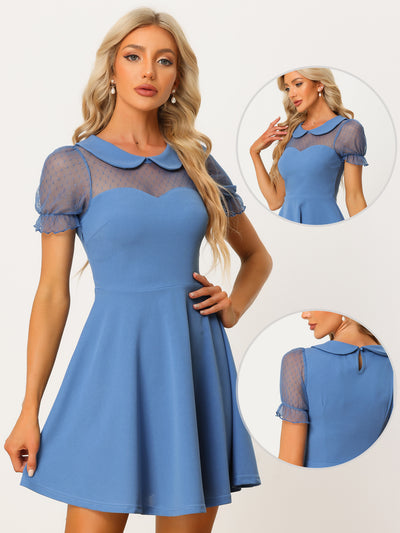 Retro Peter Pan Collar Mesh Panel Vintage Cocktail Dress