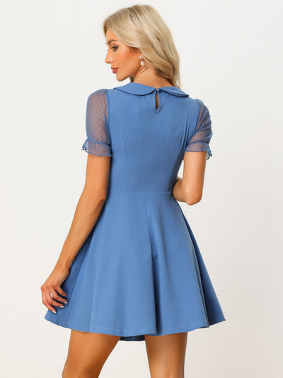 Retro Peter Pan Collar Mesh Panel Vintage Cocktail Dress