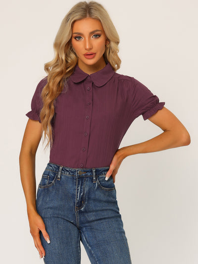 Cotton Frilled Top Turndown Collar Solid Blouse Shirt