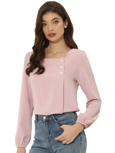 Long Sleeve Casual Solid Square Neck Top