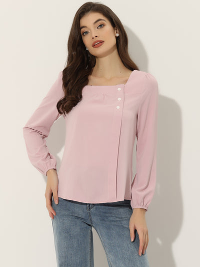 Long Sleeve Casual Solid Square Neck Top